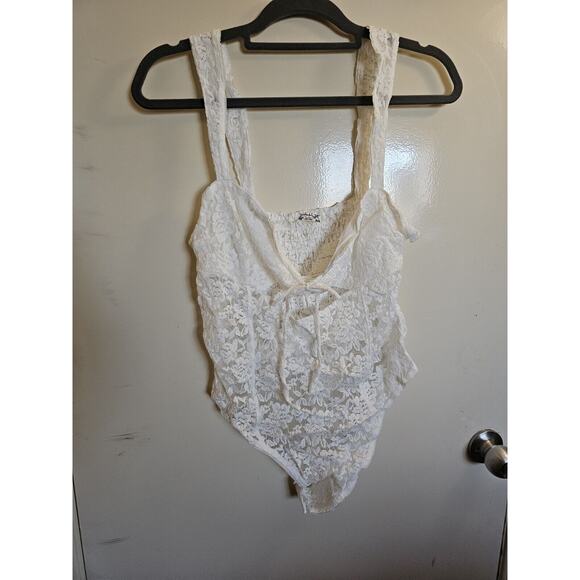 NWT Free People Strike A Pose‎ Lace Ties Bodysuit XL White Ruching OB1920815 - Picture 1 of 11